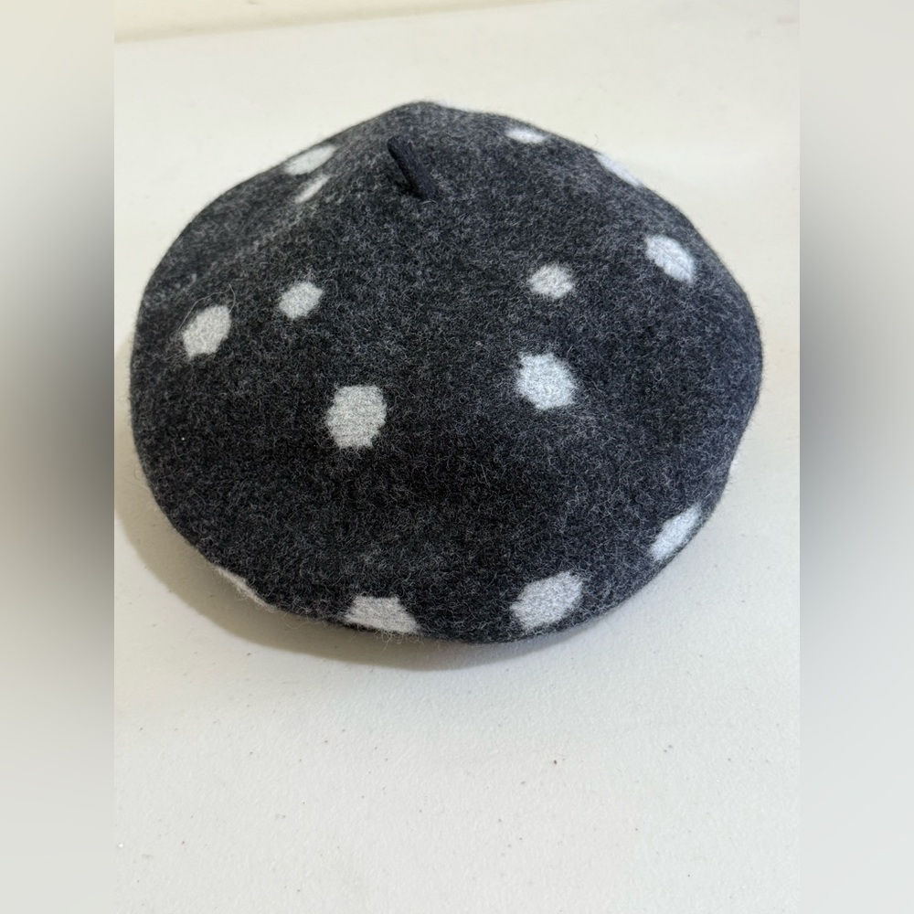 Brixton Gray Wool Polka Dot Beret with White Spots